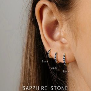 14K Yellow Gold Sapphire Paved Huggie Hoop Earrings